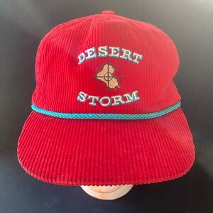 Vintage 90s Y2K Red Corduroy Embroidered Desert Storm Trucker Style Hat Adjust